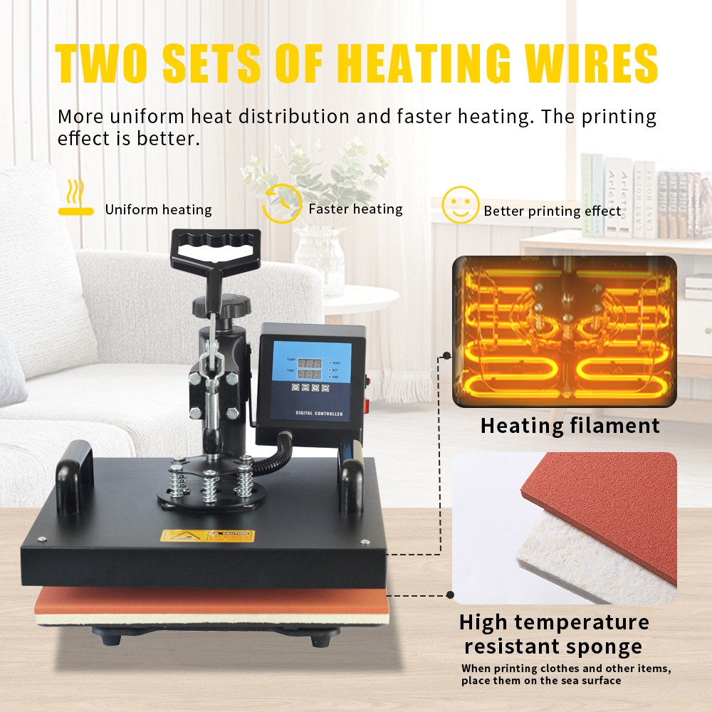SHUOHAO 8 In 1 Heat Press Machine 15*15in For Cap/Bag/Mouse/Pad/Phone Case/Tape/Stickers/Mug/Plate/Puzzle/T-shirts