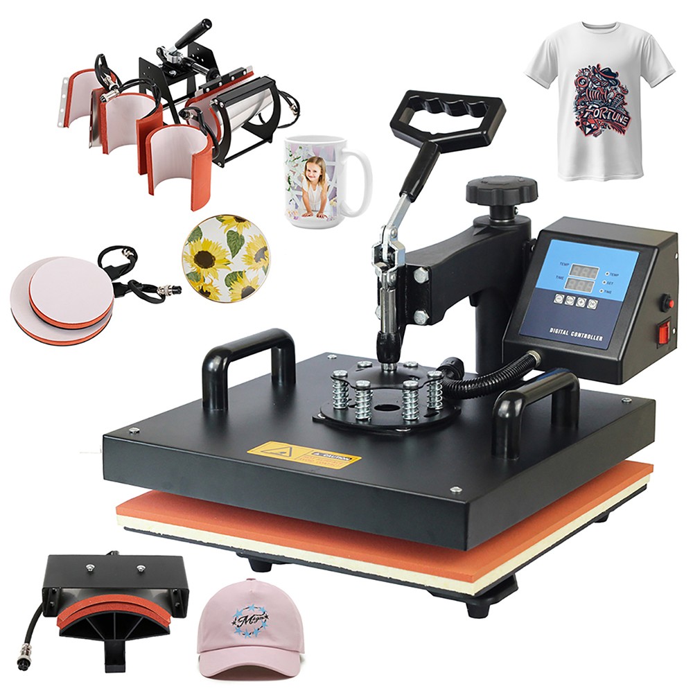 SHUOHAO 8 In 1 Heat Press Machine 15*15in For Cap/Bag/Mouse/Pad/Phone Case/Tape/Stickers/Mug/Plate/Puzzle/T-shirts