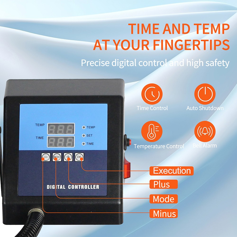 SHUOHAO 8 In 1 Heat Press Machine 15*15in For Cap/Bag/Mouse/Pad/Phone Case/Tape/Stickers/Mug/Plate/Puzzle/T-shirts