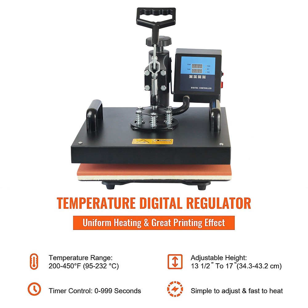 SHUOHAO 8 In 1 Heat Press Machine 15*15in For Cap/Bag/Mouse/Pad/Phone Case/Tape/Stickers/Mug/Plate/Puzzle/T-shirts