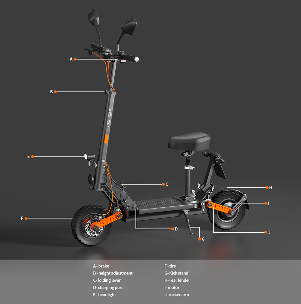 JOYOR S8E Electric Scooter  800W Motor  48V 26AH Battery  10 Inch Tires  45km/h Max Speed  80km Range  Front