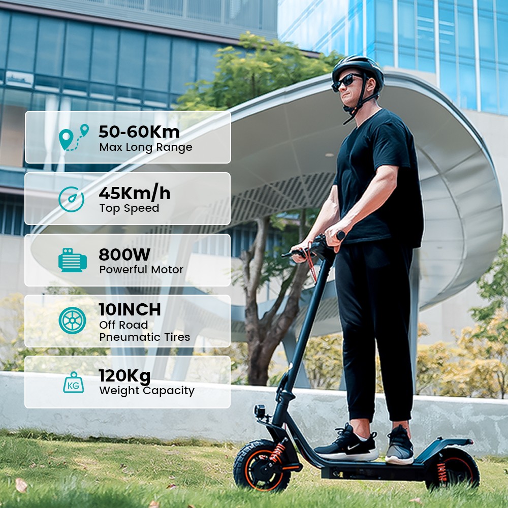 iScooter i10 Pro Electric Scooter 800W Motor 48V 15Ah Battery 10-inch Tires 45km/h Max Speed 60km Range Electronic Brake