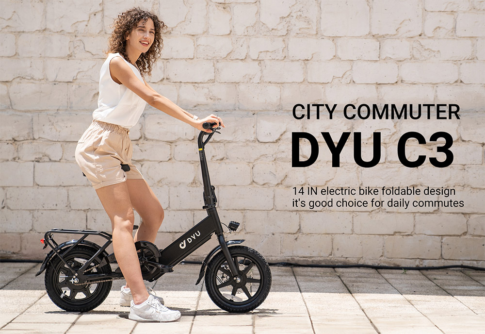 DYU C3 Folding Electric Bike 250W Motor 36V 7 5AH Battery 14 Inch Tires 25km/h Max Speed 37km Range Front