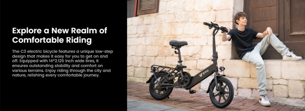 DYU C3 Folding Electric Bike 250W Motor 36V 7 5AH Battery 14 Inch Tires 25km/h Max Speed 37km Range Front