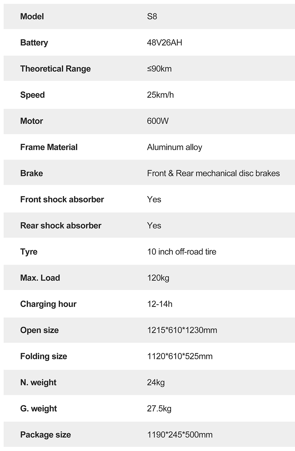 Joyor S8 Electric Scooter 600W Motor 48V 26AH Battery 10 Inch Tires 25km/h Max Speed 90km Range Dual Mechanical Disc Brak