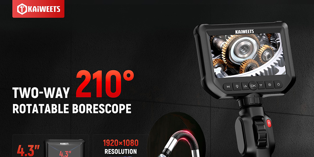 KAIWEETS KBA01 Two-Way Articulating Borescope  210° Rotatable Camera  8 LED Lights  4 3inch Display  1920*1080P  IP67 Waterpro