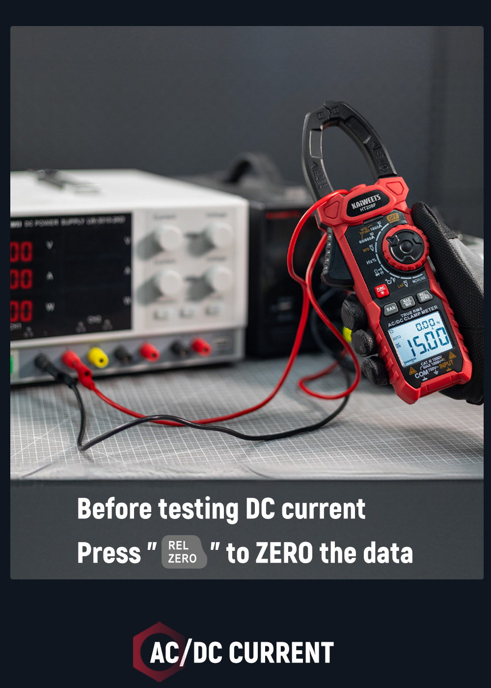 KAIWEETS HT208F Inrush Digital Clamp Meter  1000A with Backlit  TRMS 6000 Counts  15min Auto-shutdown  38mm Large Jaw Design