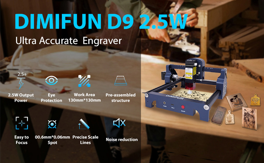 DIMIFUN D9 A25 2 5W Portable Laser Engraving Machine  Eye Protection  10000mm/min Speed  0 06mm Spot  130*130mm  Noise Reductio