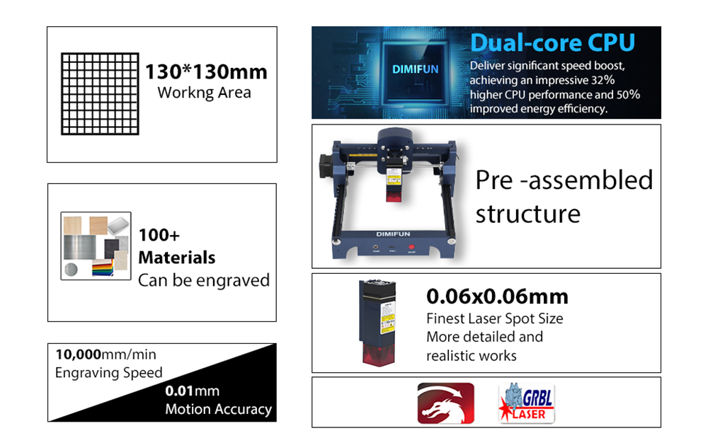 DIMIFUN D9 A25 2 5W Portable Laser Engraving Machine  Eye Protection  10000mm/min Speed  0 06mm Spot  130*130mm  Noise Reductio