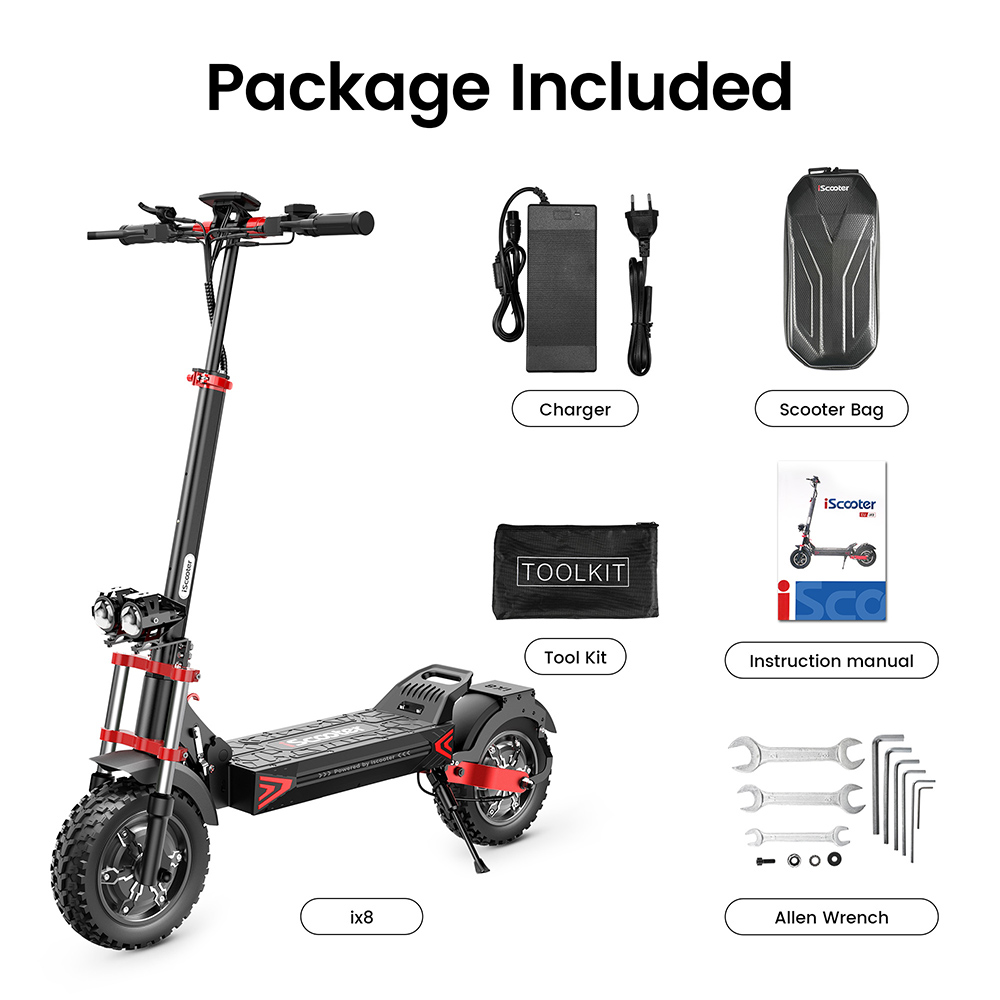 iScooter iX8 Electric Scooter 2*1200W Motor 48V 20AH Battery 12-inch Tire 60km/h Max Speed 70km Range Dual Hydraulic Disc