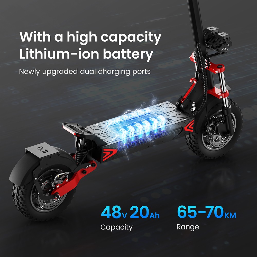 iScooter iX8 Electric Scooter 2*1200W Motor 48V 20AH Battery 12-inch Tire 60km/h Max Speed 70km Range Dual Hydraulic Disc