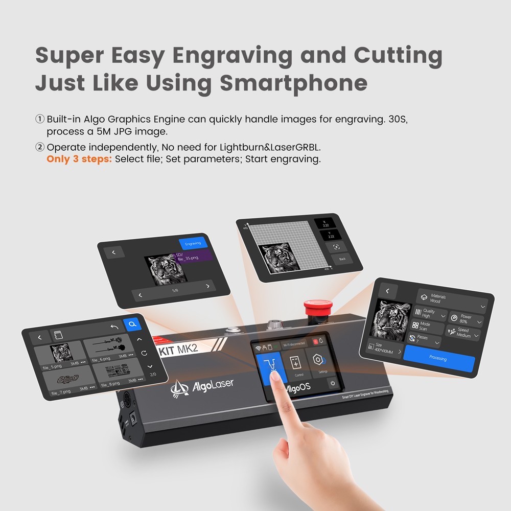 AlgoLaser DIY KIT MK2 10W Laser Engraver  Air Pump  Dual-core CPU  3 5inch Touch Screen  0 01mm Accuracy  12 000mm/min Engravin