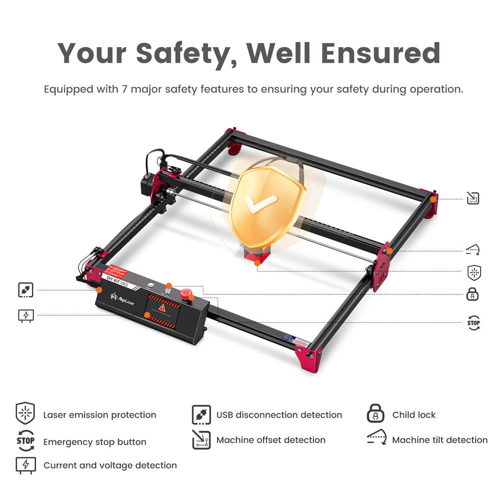 AlgoLaser DIY KIT MK2 10W Laser Engraver  Air Pump  Dual-core CPU  3 5inch Touch Screen  0 01mm Accuracy  12 000mm/min Engravin