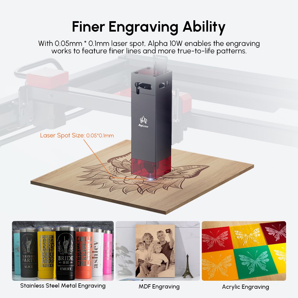 AlgoLaser Alpha 10W Laser Engraver  400mm/s Engraving Speed  400*400mm  157 5*157 5inch  - EU Plug