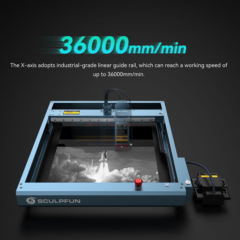 SCULPFUN SF-A9 Laser Engraver Cutter 40W/20W Switchable Laser Power Auto Air Assist 36000mm/min Engraving Speed