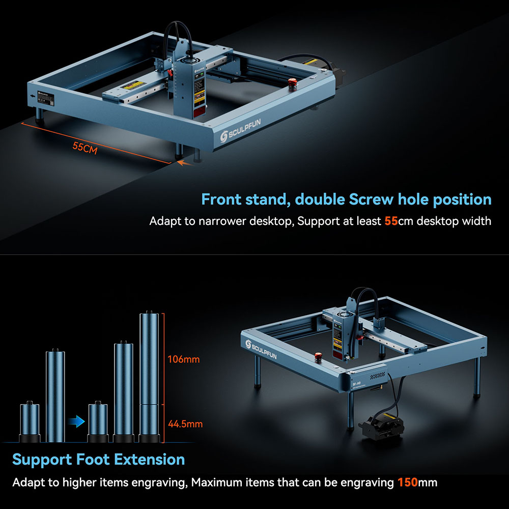 SCULPFUN SF-A9 Laser Engraver Cutter 40W/20W Switchable Laser Power Auto Air Assist 36000mm/min Engraving Speed