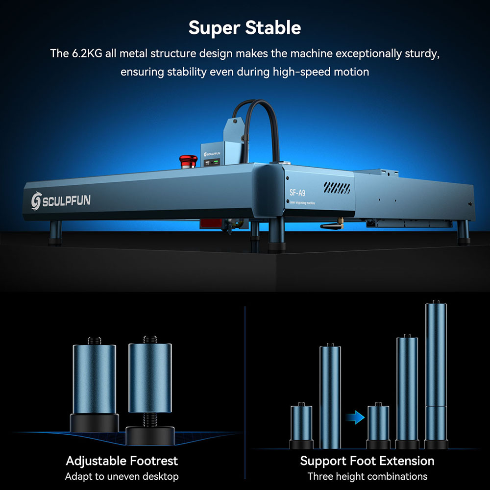 SCULPFUN SF-A9 Laser Engraver Cutter 40W/20W Switchable Laser Power Auto Air Assist 36000mm/min Engraving Speed