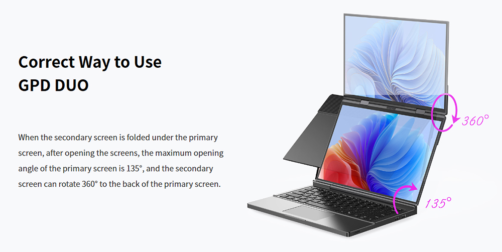 GPD DUO 13 3-inch Dual-OLED Screen Laptop AMD Ryzen AI 9 HX 370 12 Core Max 5 1GHz 2880*1800 32GB LPDDR5 RAM 1TB SSD WiF
