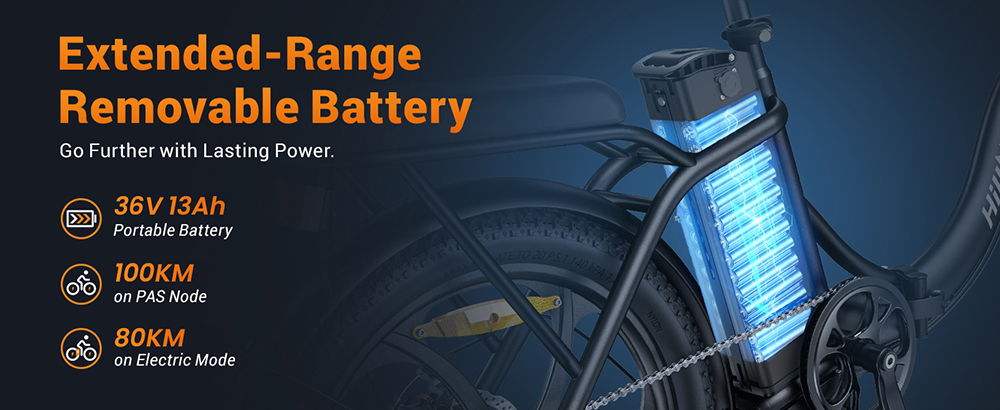 HillMiles MilePort 1 Electric Bike 250W Motor 36V 13AH Battery 20*3 0-inch Tire 25km/h Max Speed 100km Max Range Front Fo