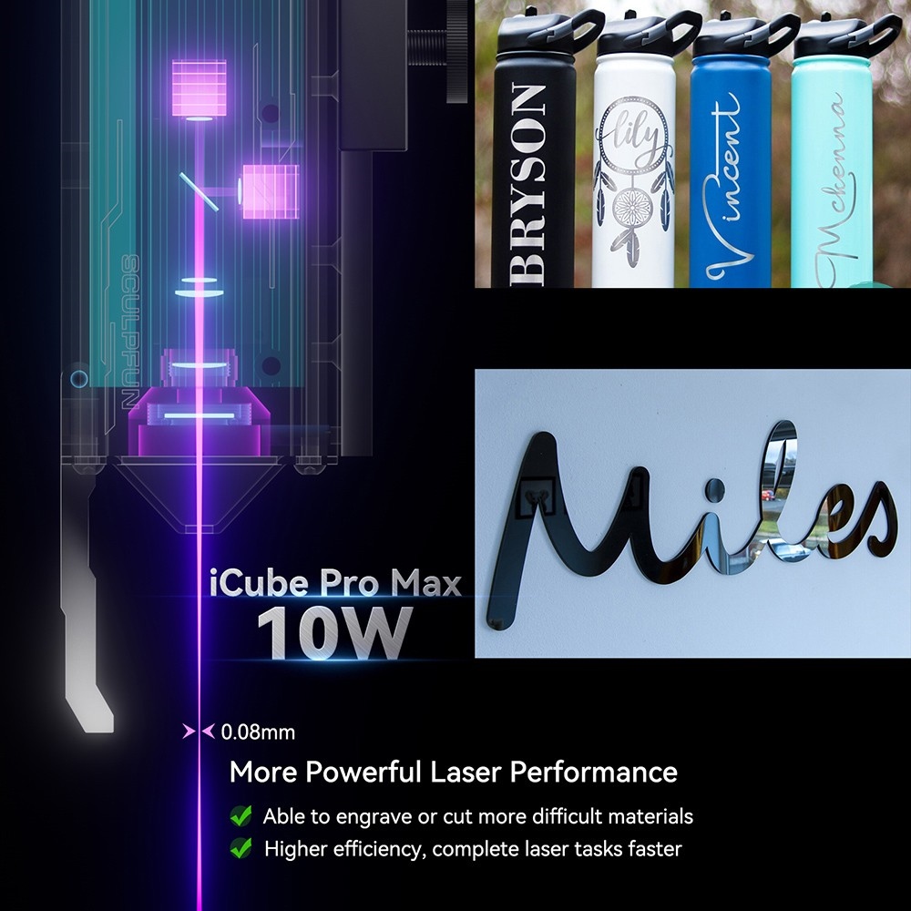 Sculpfun iCube Pro Max 10W Laser Engraver 0 08mm Laser Spot 10000mm/min Engraving Speed 120x120mm