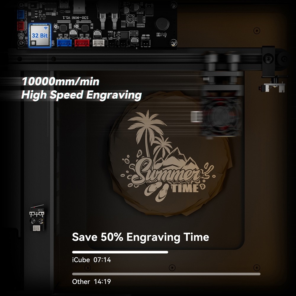 Sculpfun iCube Pro Max 10W Laser Engraver 0 08mm Laser Spot 10000mm/min Engraving Speed 120x120mm