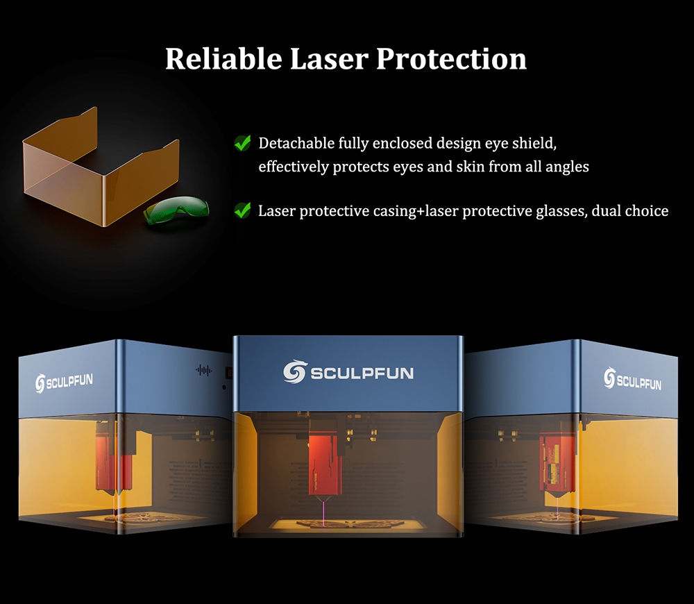 Sculpfun iCube Pro Max 10W Laser Engraver 0 08mm Laser Spot 10000mm/min Engraving Speed 120x120mm