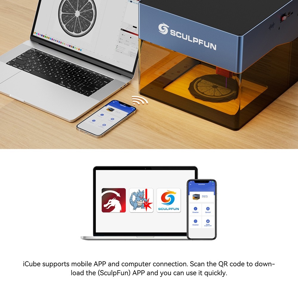Sculpfun iCube Pro Max 10W Laser Engraver 0 08mm Laser Spot 10000mm/min Engraving Speed 120x120mm