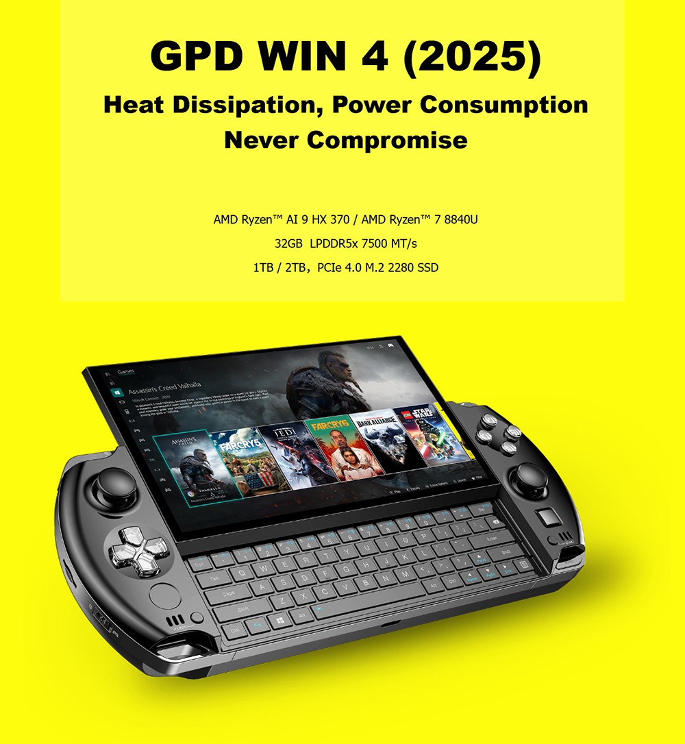 GPD WIN 4  2025  Handheld Game Laptop  AMD Ryzen AI 9 HX 370 12 Cores Max 5 1GHz  32GB RAM 2TB SSD  WiFi 6E Bluetooth 5 3  1*US