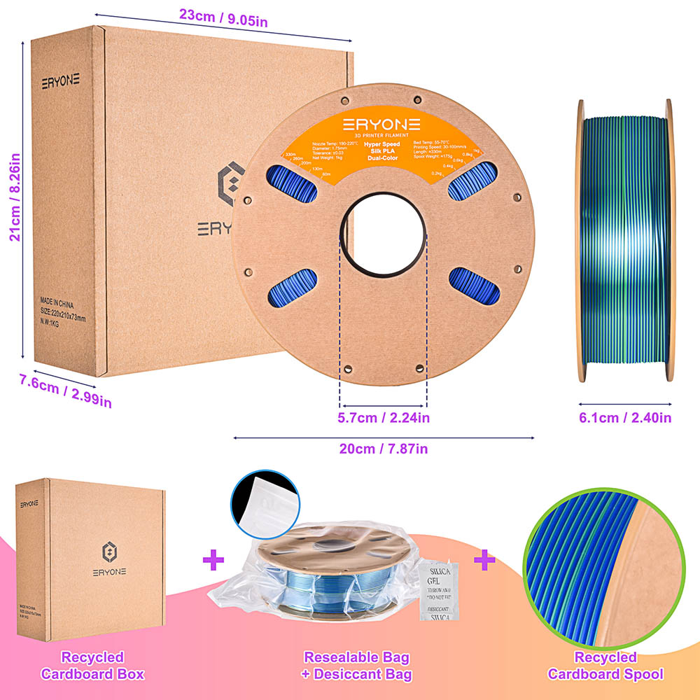 ERYONE High Speed Silk Dual-color PLA Filament - Blue