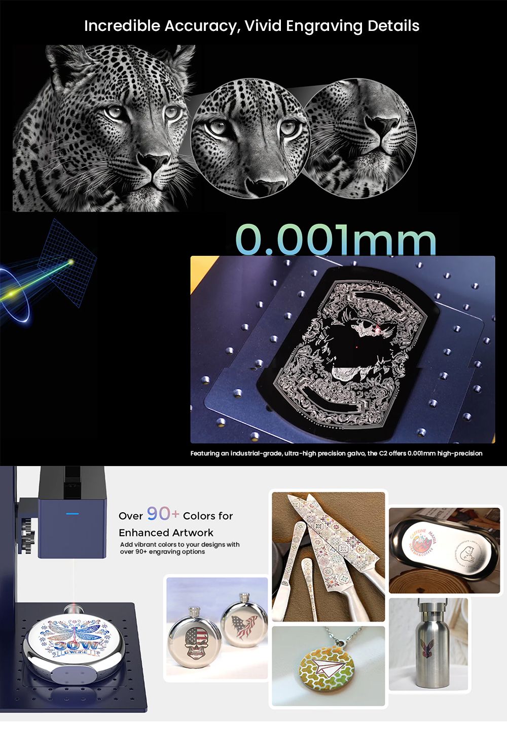 Gweike Cloud G2 MAX 50W Laser Marking Machine 15000mm/s Speed 0 001mm Accuracy 150mm*150mm 5mm Deep Engraving 90 Colors E