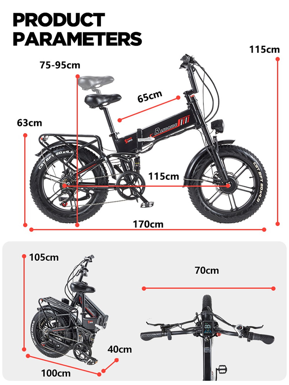 RANDRIDE YX20M-2 Electric Bike  1000W*2 Motor  48V 20Ah Battery  20*4 0-inch Fat Tires  45km/h Max Speed  60km Range  Hydraulic