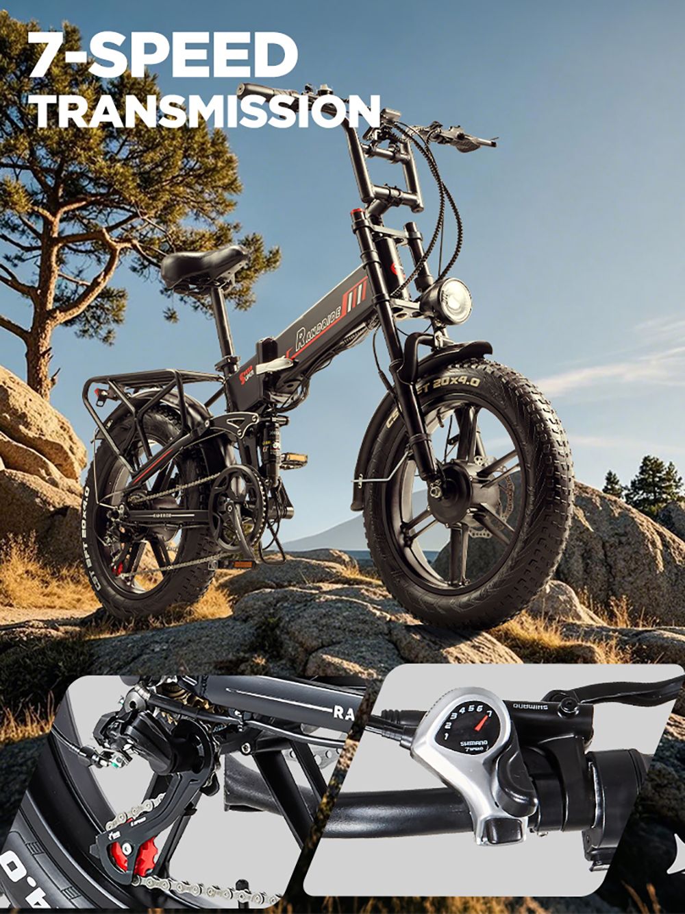 RANDRIDE YX20M-2 Electric Bike  1000W*2 Motor  48V 20Ah Battery  20*4 0-inch Fat Tires  45km/h Max Speed  60km Range  Hydraulic