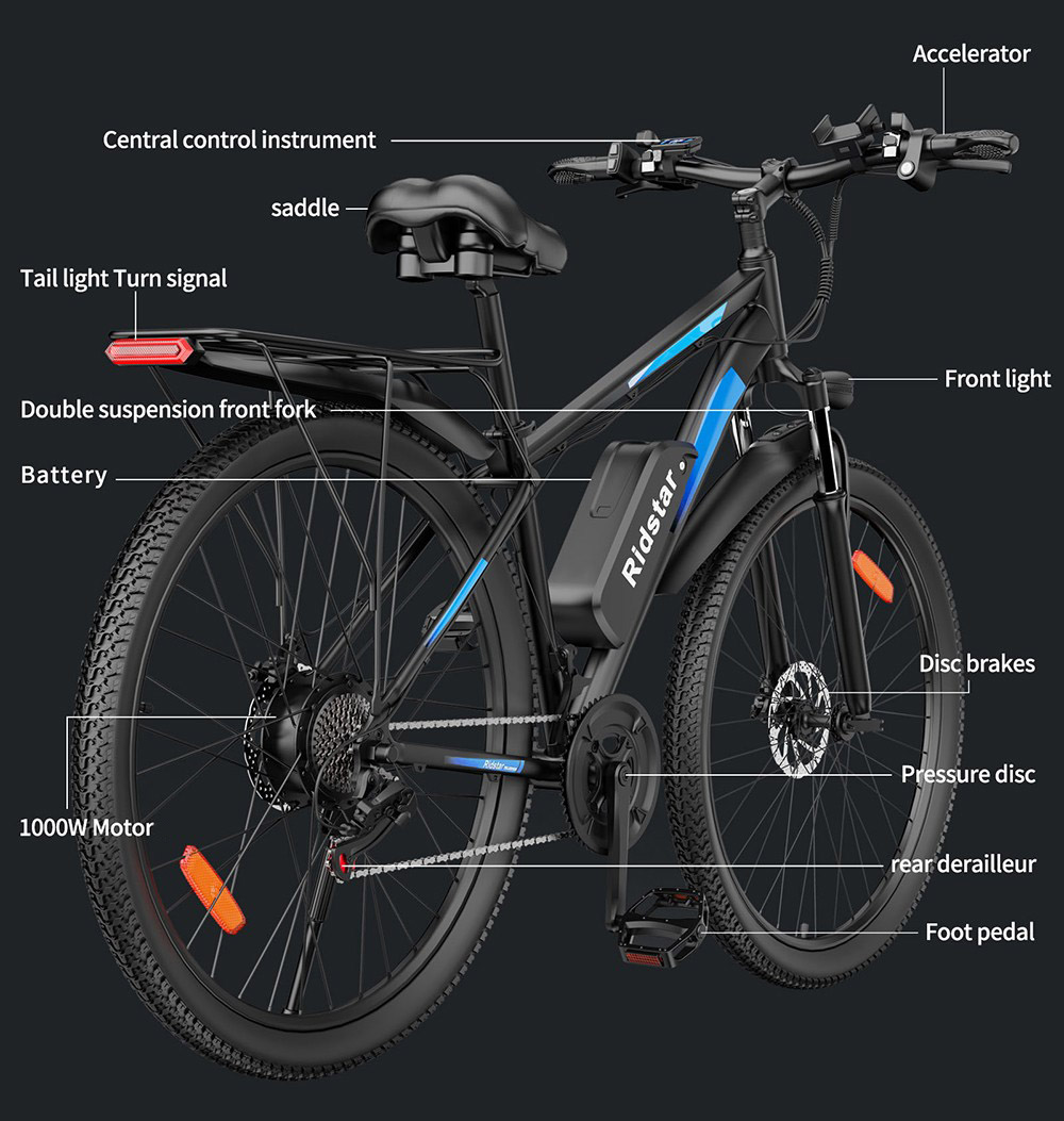 Ridstar S29 Pro Electric Bike 1000W Motor 48V 15 6AH Battery 29*2 1-inch Tires 25km/h Max Speed 60km Range Mechanical Dis