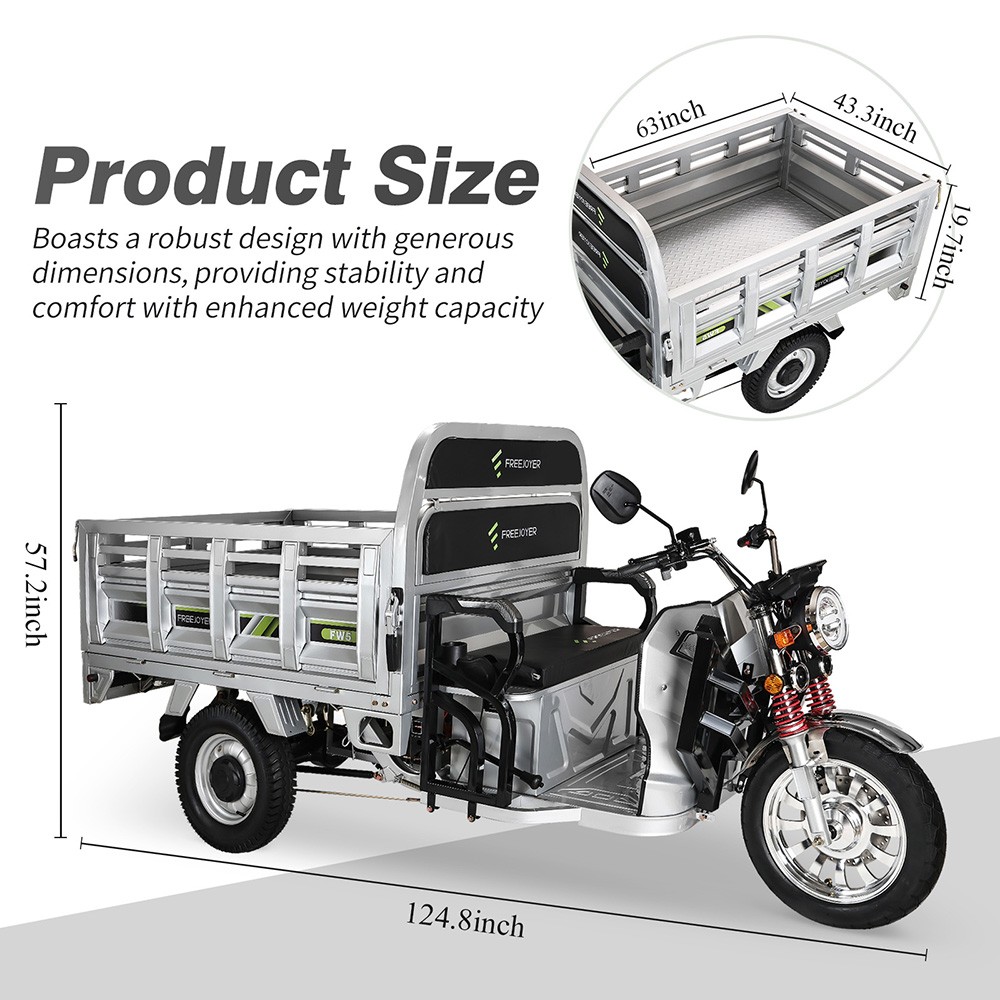 Freejoyer FW5 Electric Cargo Tricycle 3000W Motor 72V 58Ah Battery 45km/h Max Speed 86km Range Front Disc Brake