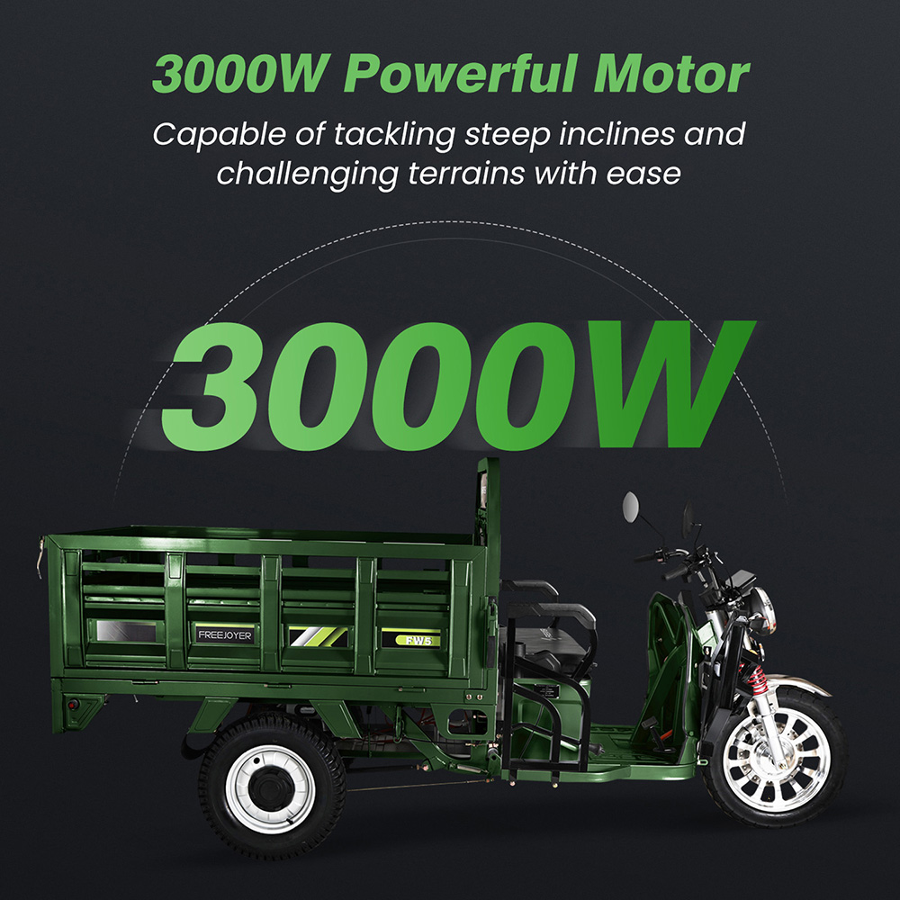 Freejoyer FW5 Electric Cargo Tricycle 3000W Motor 72V 58Ah Battery 45km/h Max Speed 86km Range Front Disc Brake
