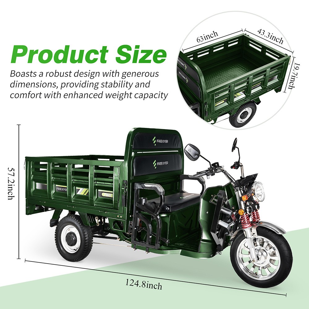 Freejoyer FW5 Electric Cargo Tricycle 3000W Motor 72V 58Ah Battery 45km/h Max Speed 86km Range Front Disc Brake