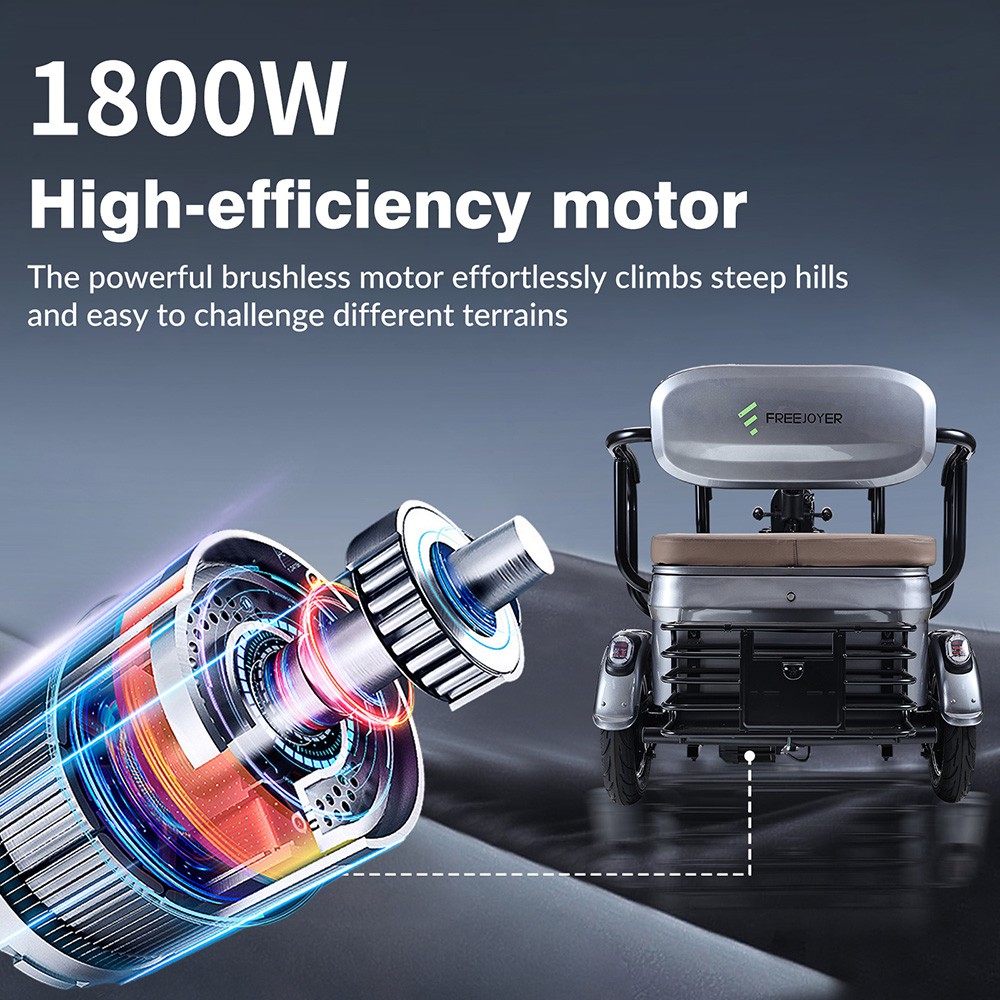 Freejoyer FV6 Max Electric Tricycle 1800W Motor 72V 20Ah Battery 10*3 inch Tire 25km/h Max Speed 60km Range Front Disc Br