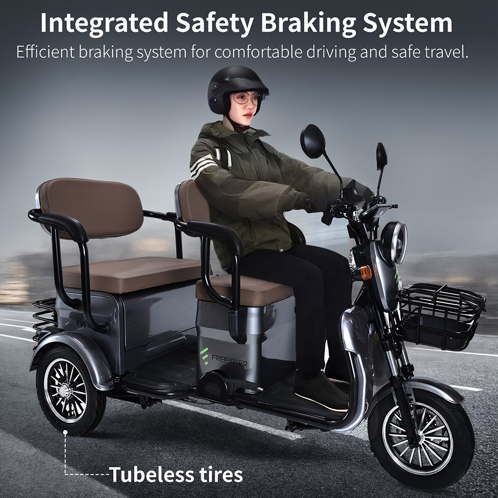 Freejoyer FV6 Max Electric Tricycle 1800W Motor 72V 20Ah Battery 10*3 inch Tire 25km/h Max Speed 60km Range Front Disc Br