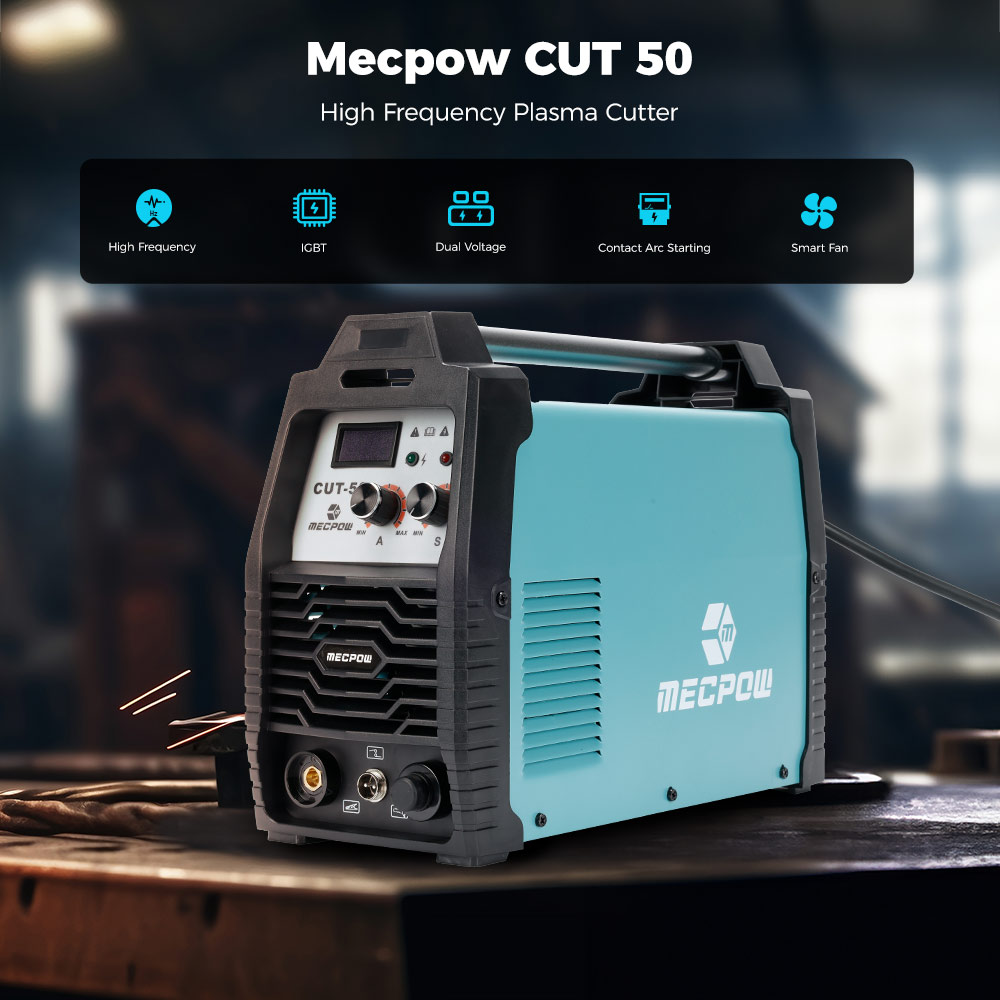 Mecpow CUT-50 Plasma Cutter IGBT Inverter Technology Contact Arc Starting Smart Fan Cuts 5-15mm Materials