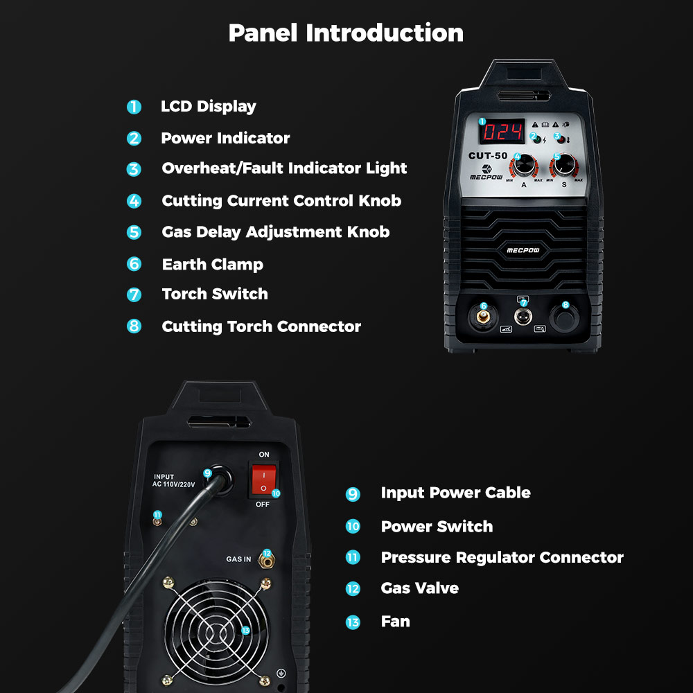 Mecpow CUT-50 Plasma Cutter IGBT Inverter Technology Contact Arc Starting Smart Fan Cuts 5-15mm Materials