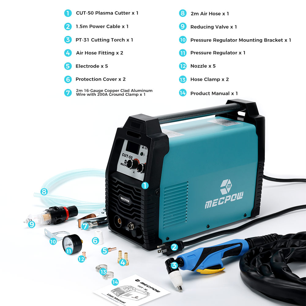 Mecpow CUT-50 Plasma Cutter IGBT Inverter Technology Contact Arc Starting Smart Fan Cuts 5-15mm Materials