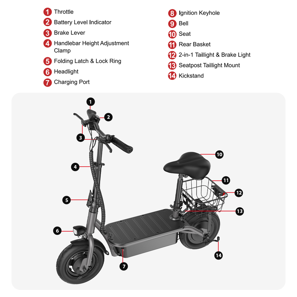 iScooter F2 Electric Scooter with Seat