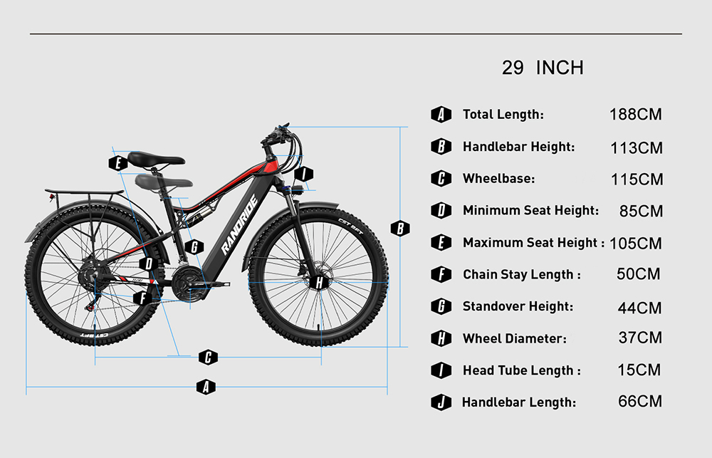 RANDRIDE YG90B-29 Electric Bike  1000W Motor  48V 17Ah Battery  29*2 1 inch Tires  45km/h Max Speed  40-50km Range  Hydraulic D