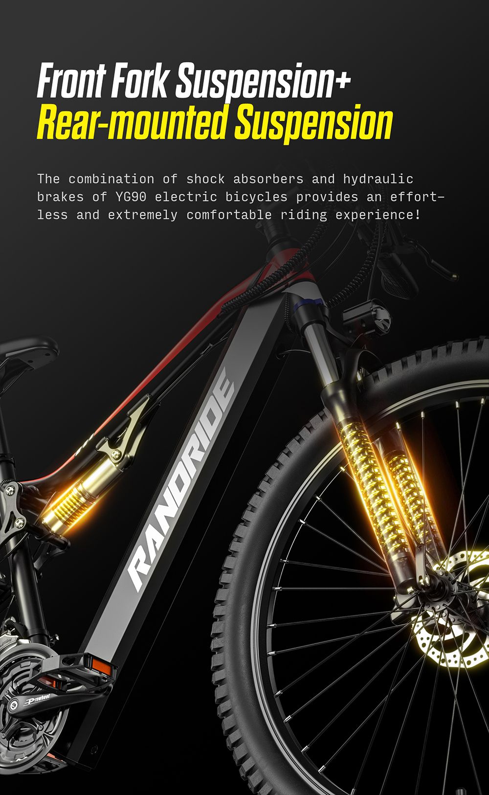 RANDRIDE YG90B-29 Electric Bike  1000W Motor  48V 17Ah Battery  29*2 1 inch Tires  45km/h Max Speed  40-50km Range  Hydraulic D