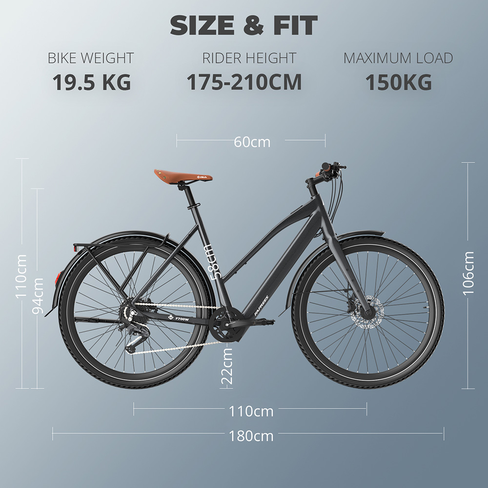 Fafrees F700W Electric Bike 250W Motor 36V 10Ah Battery 700*42C Tires 25km/h Max Speed 100km Max Range Hydraulic Disc Bra