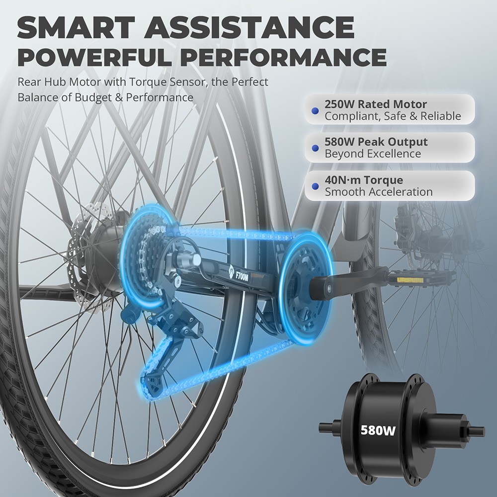 Fafrees F700M Electric Bike  250W Motor  36V 10Ah Battery  700*42C Tires  25km/h Max Speed  100km Max Range  Hydraulic Disc Bra