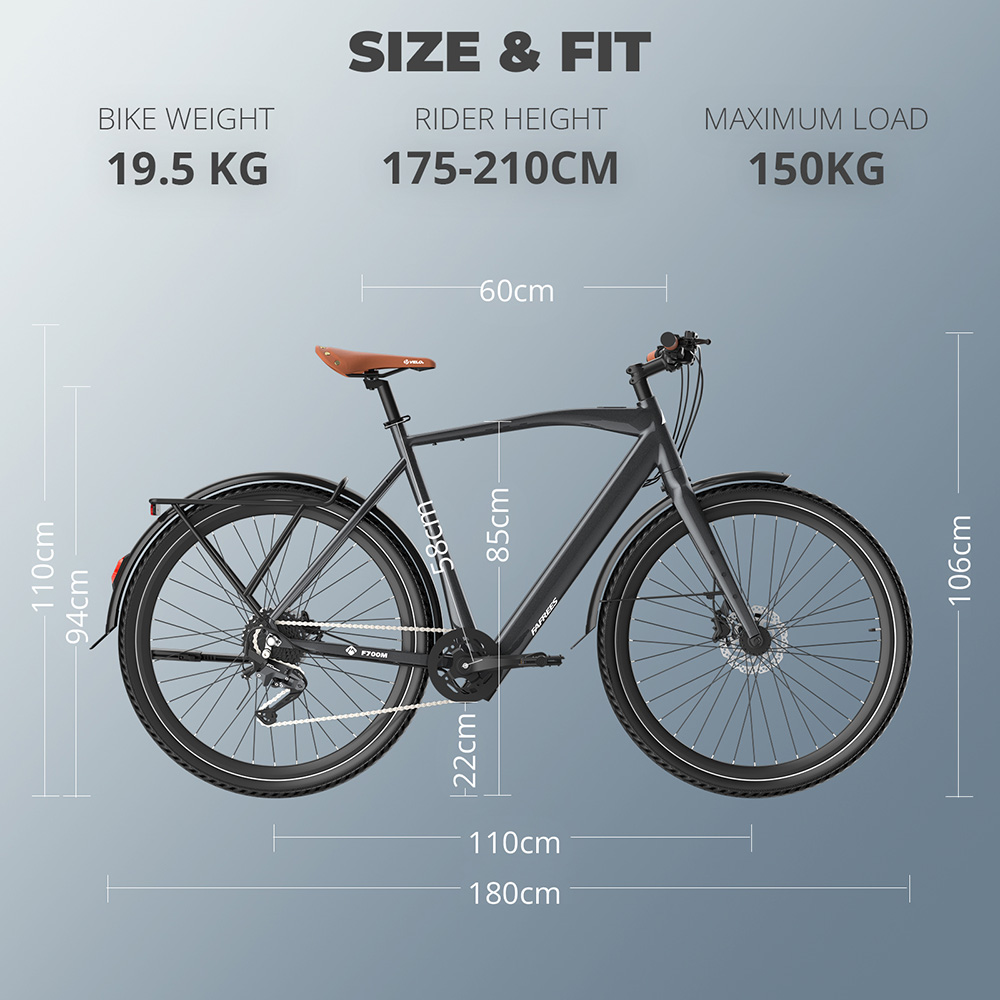 Fafrees F700M Electric Bike  250W Motor  36V 10Ah Battery  700*42C Tires  25km/h Max Speed  100km Max Range  Hydraulic Disc Bra