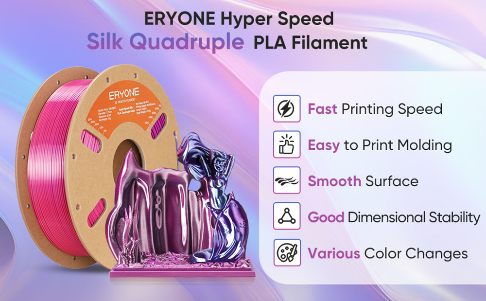 ERYONE High Speed Four-color Silk PLA Filament 1kg - Cold Flame Nocturnal Dark Purple