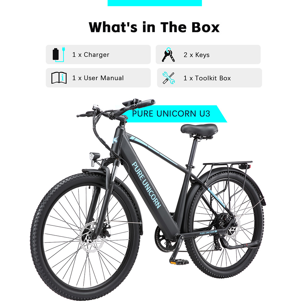 PURE UNICORN U3 Electric Bike 750W Motor 48V 12 8Ah Battery 29 inch Tires 45km/h Max Speed 60km Range Mechanical Disc Bra