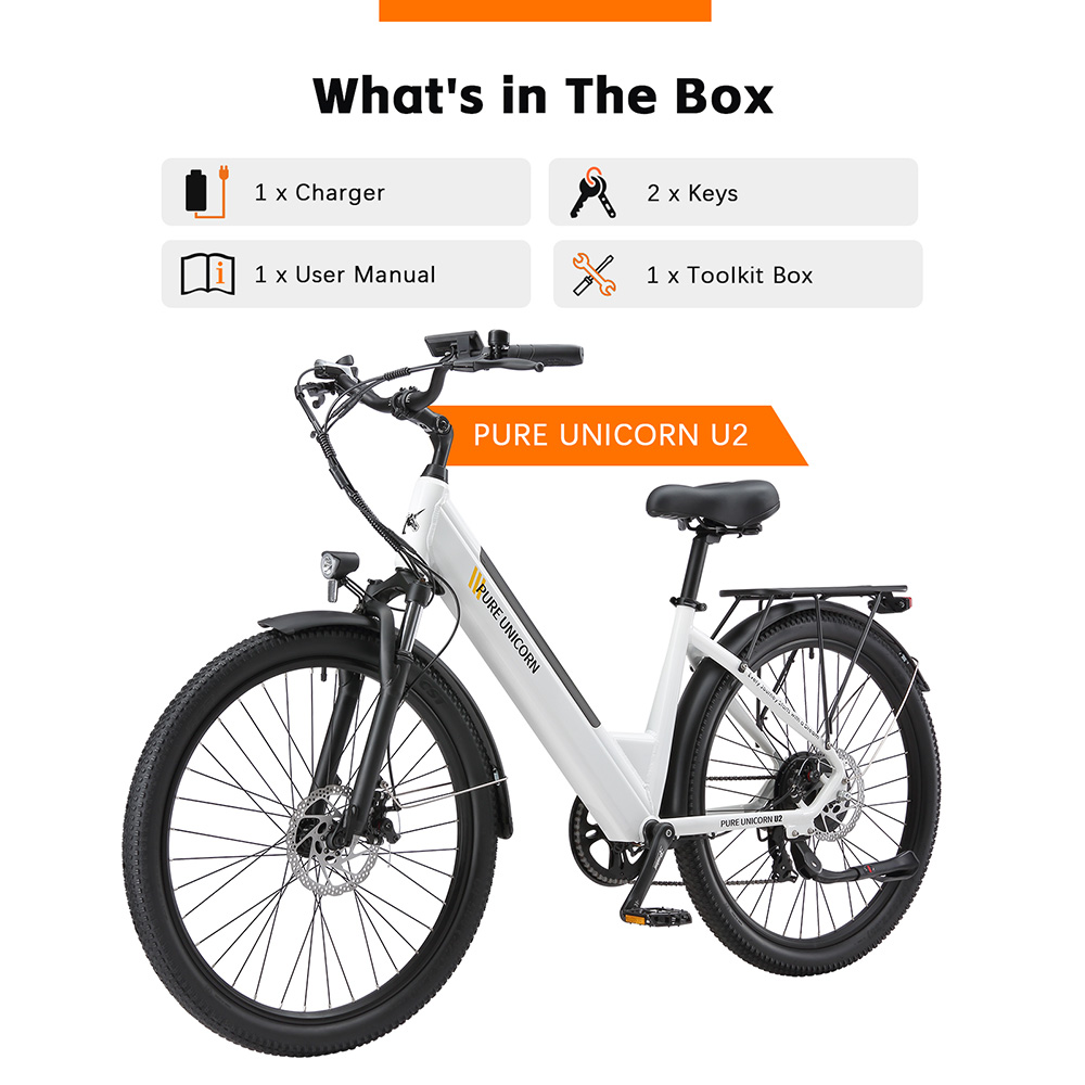 PURE UNICORN U2 Electric Bike  750W Motor  48V 12 8Ah Battery  27 5 inch Tires  45km/h Max Speed  60km Range  Mechanical Disc B